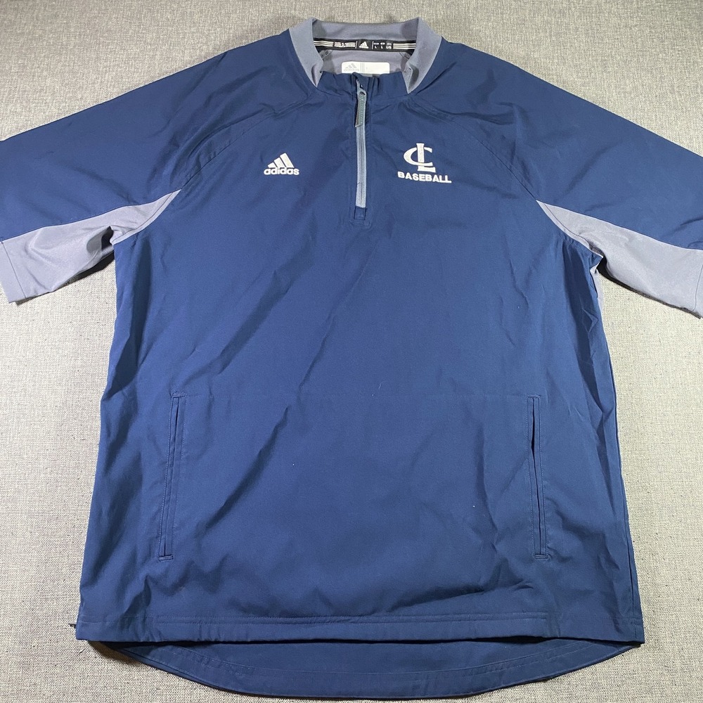 Adidas JC Baseball Pullover Jacket Mens Large Blue Gray 1/4 Zip Short Sleeve